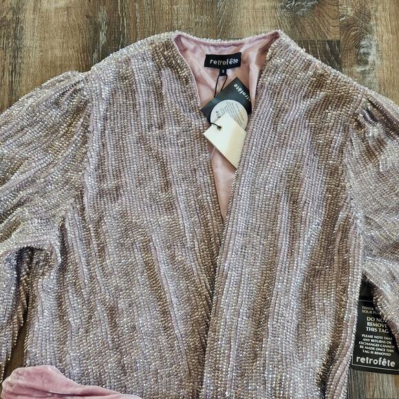 Retrofete Gabrielle Robe Dress in Dusty Lilac Size Small Sequins NWT - Picture 3 of 12